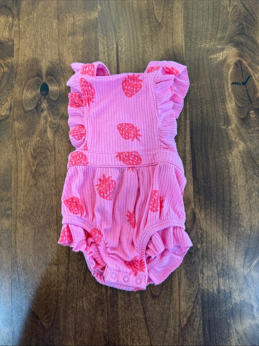 Cat & Jack Pink Strawberry Ribbed Infant Romper with Ruffles